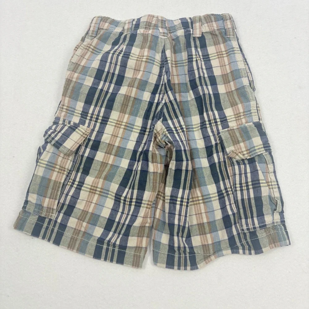 Gap Cargo Shorts Boys Size 8 Blue Tan Plaid Cotton Y2K‎ Baggy Long Skater Preppy